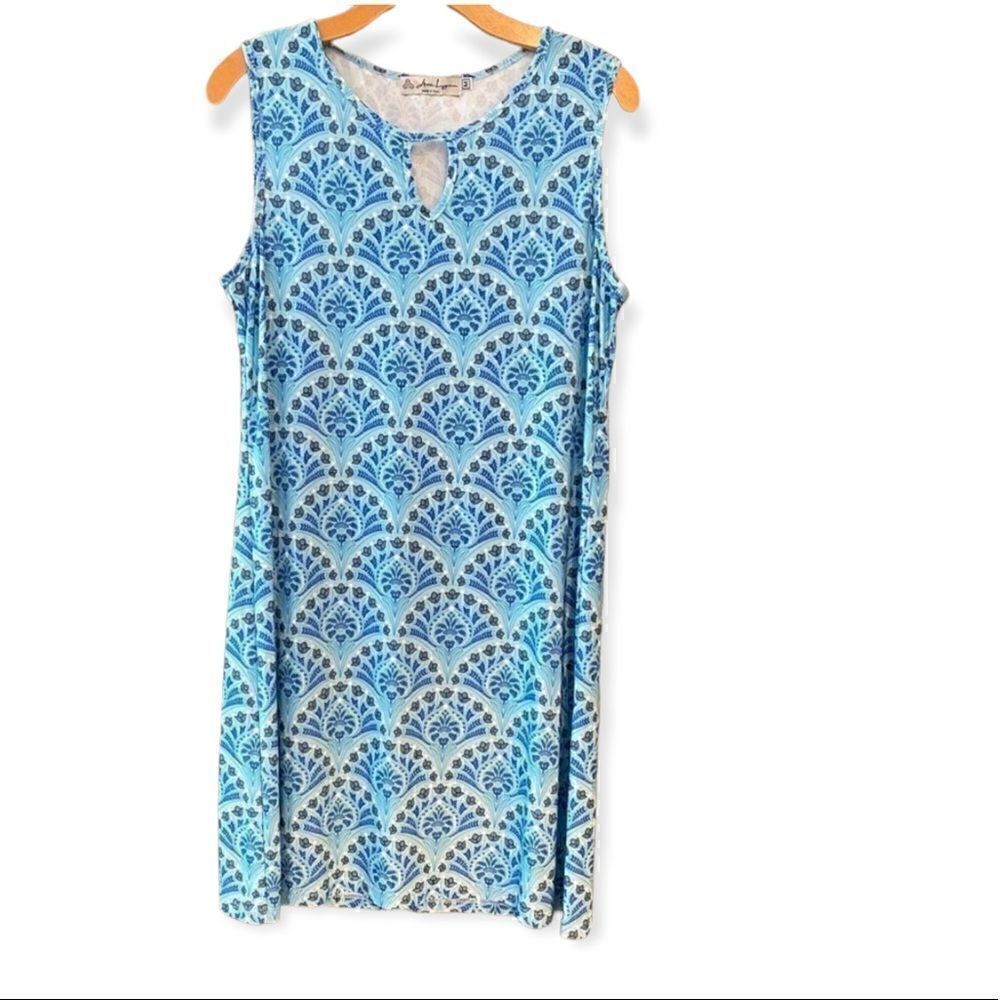 Ava Lynn Sz M Blue Tulip Design Sleeveless Casual Shift Lounge Dress